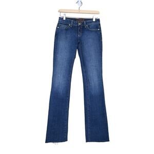 Michael Kors Womens 2 Straight Leg Raw Hem Jeans Gold Logo Plate